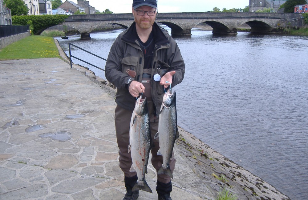 Norwegian visitor, Gerhard Linder, with his two Cathedral Beat salmon