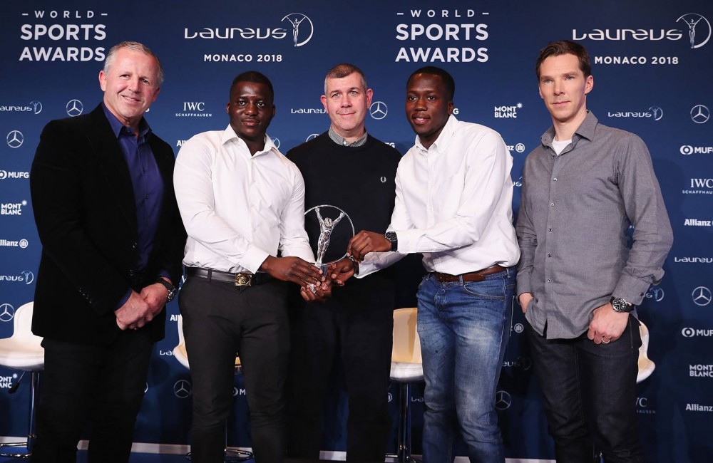 : Sean Fitzpatrick, Ade Akande (ACN, Volunteer), Gary Stannett (ACN, CEO), Ibrahim Kanu (ACN, project coordinator) & Benedict Cumberbatch